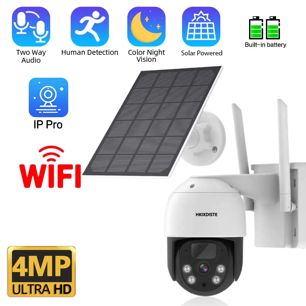 

WIFI Solar Camera 4MP PIR Human Detection Outdoor Security With Solar Panel Wireless Surveillance PTZ Battery Camera IP Pro 2K