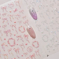 Shiny White Black Pink Bowknot Silk Ribbon Love Heart Charming Star Refined Lace Self Adhesive Nail Art Stickers Manicure Decals 1
