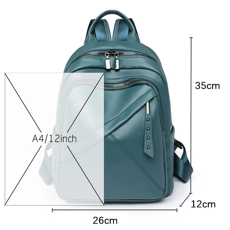 Women 's Backpack 2024 New High Quality PU Soft Leather Leisure Travel Large Capacity School Bags for Teenage Girls Blue Mochila