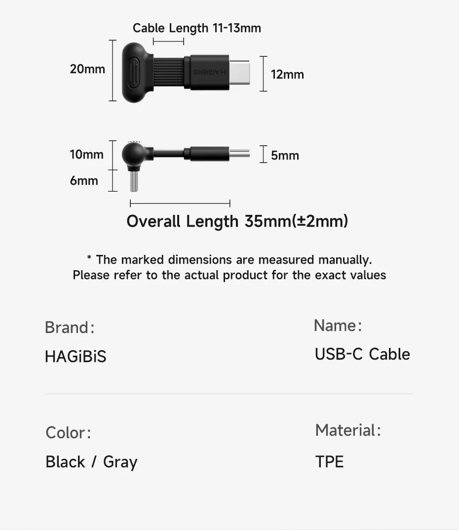 Hagibis USB-C Right-Angle Short Cable 60W