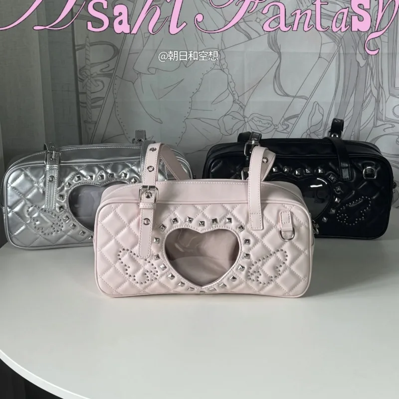 Borsa a tracolla Lolita in pelle PU trasparente rosa stile giapponese Itabag con rivetti, borse Harajuku Pain Bags Sweet_voghion.com