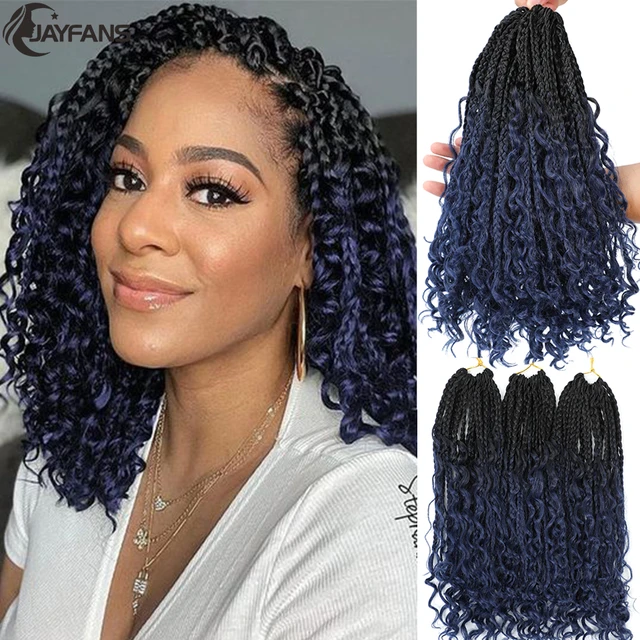 1- 6 Packs Ombre Box Braids Crochet Hair 14 18 inch Braids Hair With Curly  Ends 