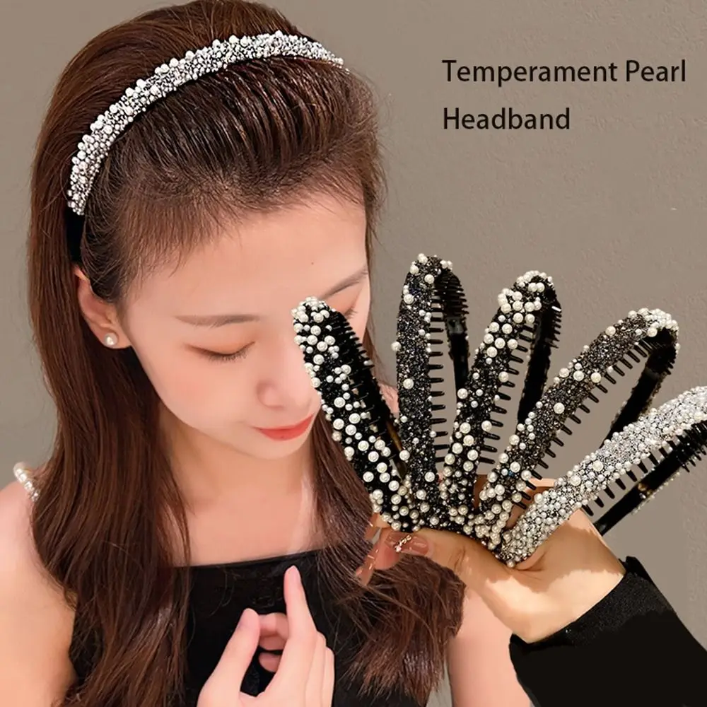 with Toothed Rhinestone Headband Cute Crystal Make Up Pearl Hairband Hair Clips Plastic Non-slip heart shape jewelry box makeup organizer with mirror girl cute plastic box make up storage container jewelry tool