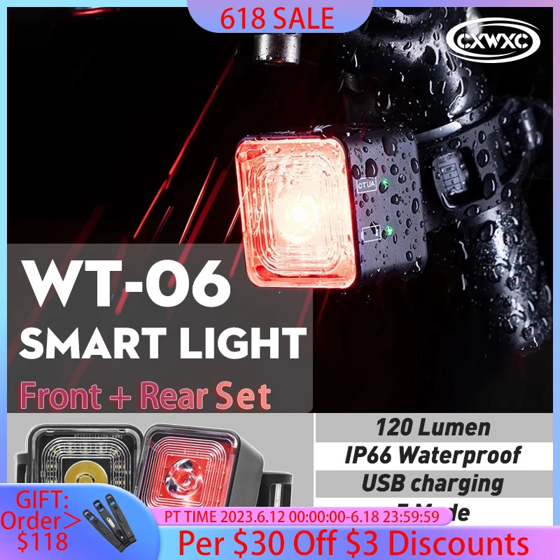 Rear Light Bicycle 120 Lumens Smart Bicycle Brake Light Rear Light