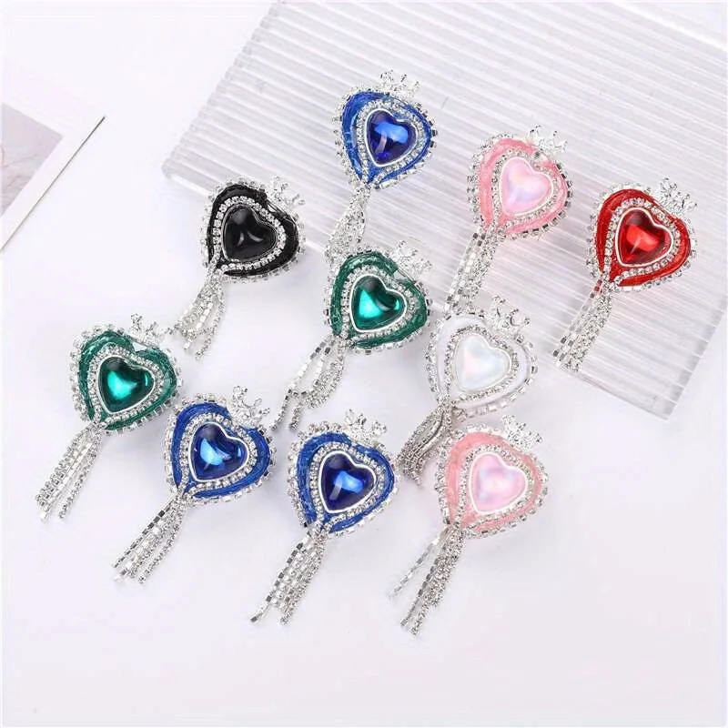 여아용 귀여운 러브 하트 크라운 비즈 라인석 체인 술, 핸드메이드 DIY 펜 장식, 휴대폰 체인 액세서리 장식품, 1 개