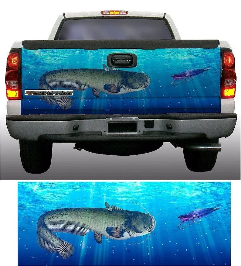 

Catfish fishing underwater seascape mural tailgate wrap vinyl graphic decal