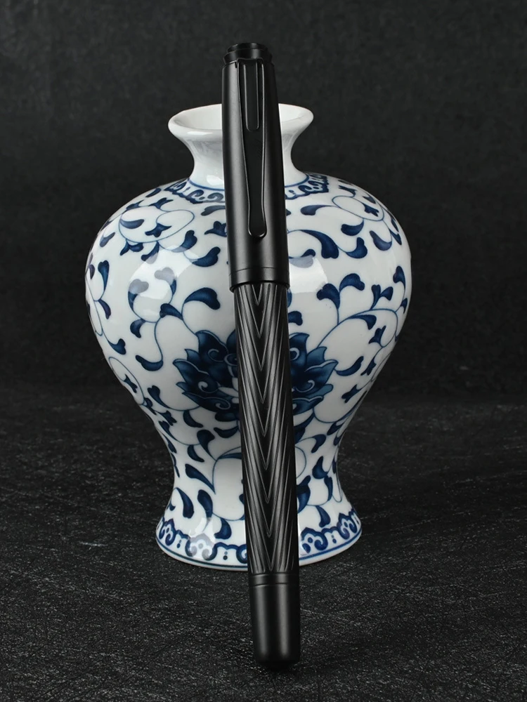 Matte Black Forest Metal Fountain Pen, Fine Point Nib Smooth Flow Writing Refillable Blue Black ink Cartridges Refill Converter