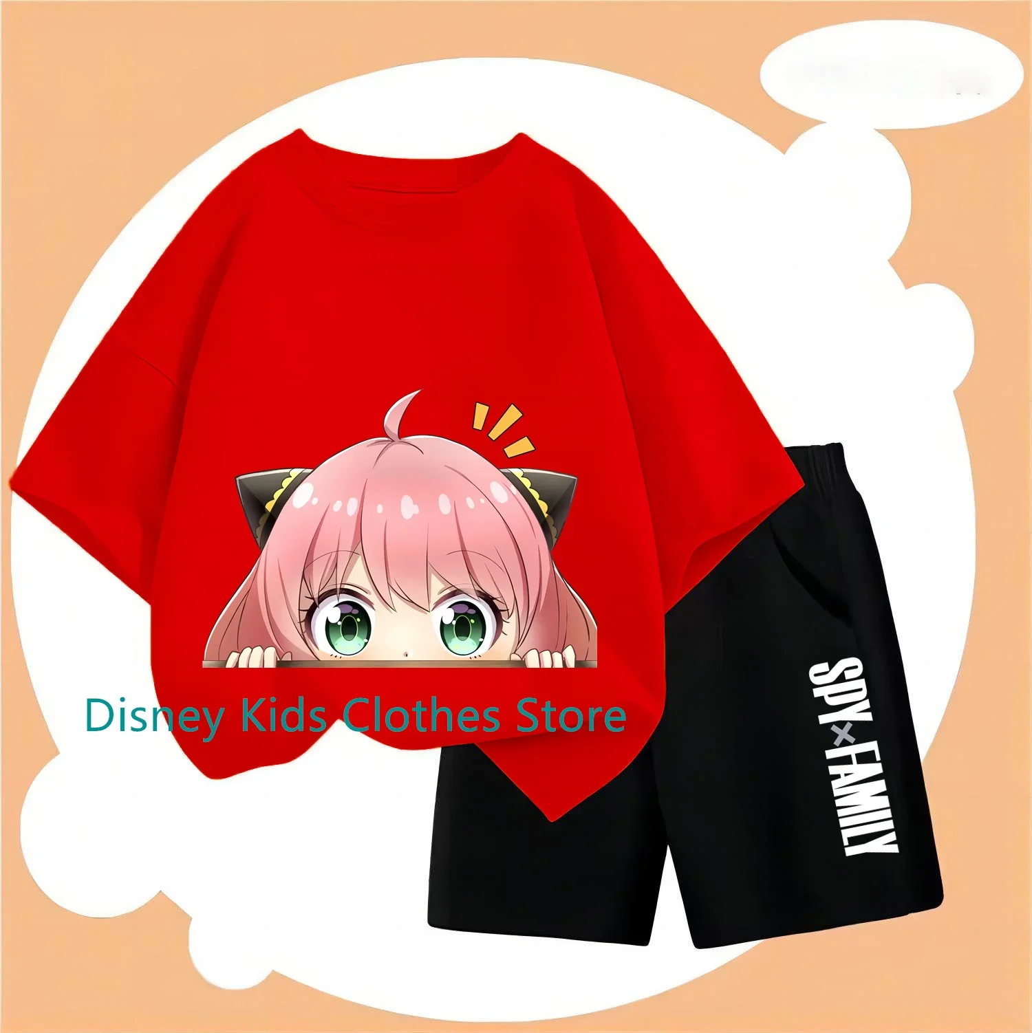 Japanese Anime Spy X Family Anya Forged Graphic Printed T-shirt Street Kids Clothing Fashion Short Sleeve Neutral T-shirt Sets 4