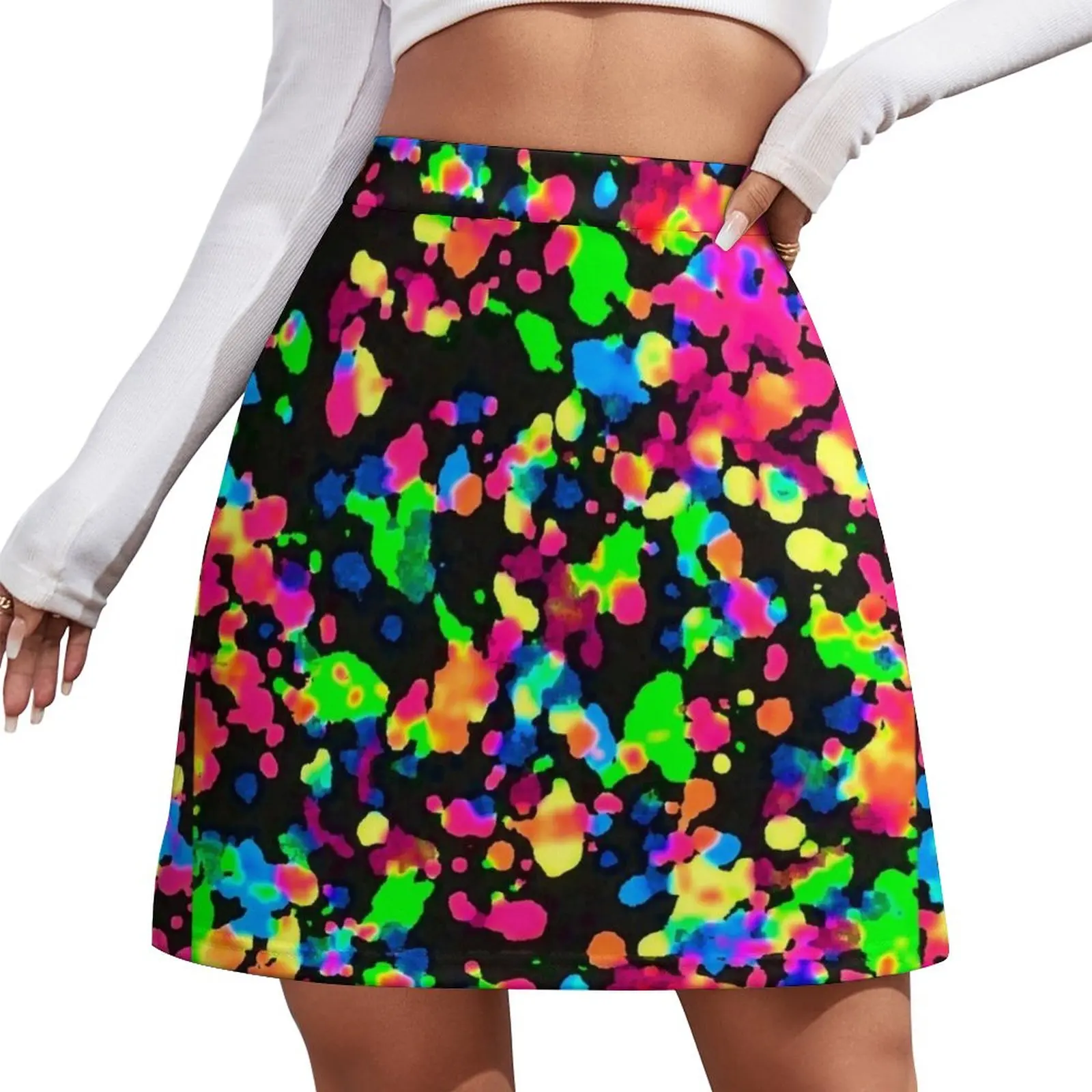 Blacklight Neon Paint Splatter Mini Skirt mini skirt korean skirt Women