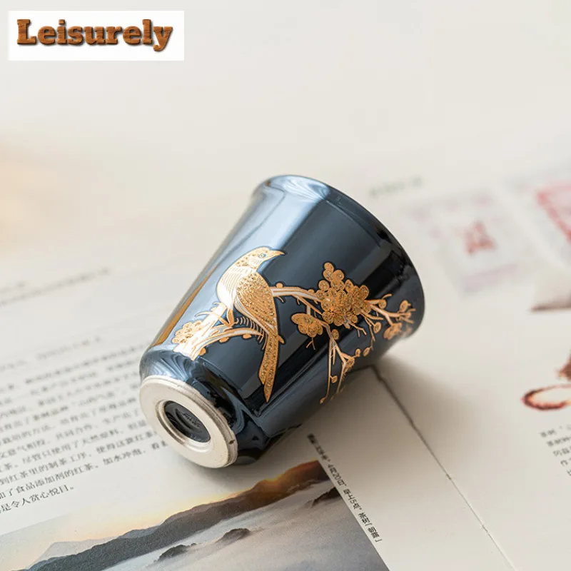 50ml High End 999 Gilded Silver Teacup Wedding Eyebrow Straight Tube Cup Single Master's Mug Small Drinking Kung Fu Tea Set Gift