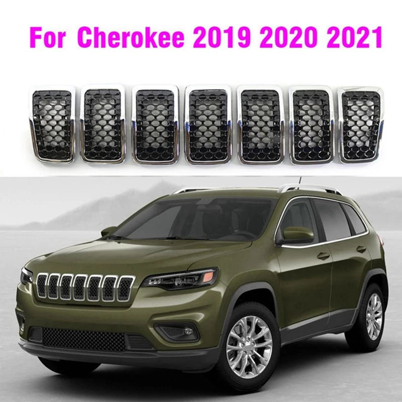 

Хромированная передняя вставка для автомобиля, сетчатая декоративная крышка для решетки радиатора, входная решетка, Накладка для Jeep Cherokee 2019 2020 2021