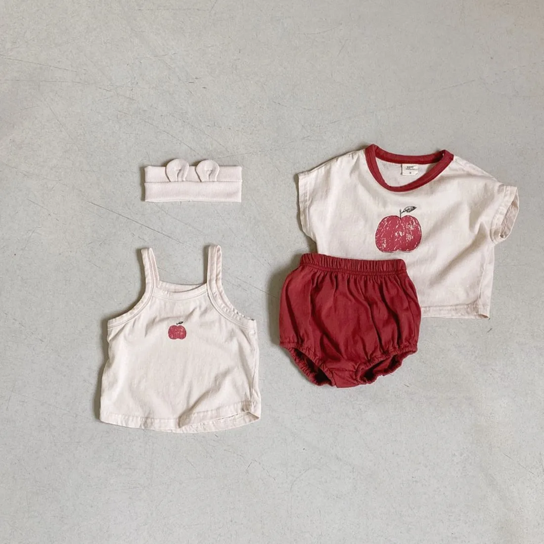 Baby Girl Fashion Fruit Three-piece Set Sexy Sling Vest Boy Simple Short Sleeves T-shirt Boy Solid Loose Pp Shorts Suit 3pc baby clothes set gift