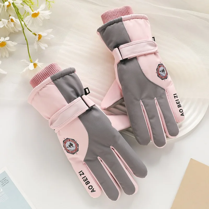 Women Winter Keep Warm Touch Screen Waterproof Anti Slip Thickened Outdoor Sports Ski Gloves Add Velvet Cycling