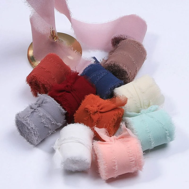 Satin Ribbons 4CM*5M Handmade Frayed Edged Silk Ribbon for Wedding Invitation Wrapping Bouquets Birthday Party Decorations Gifts