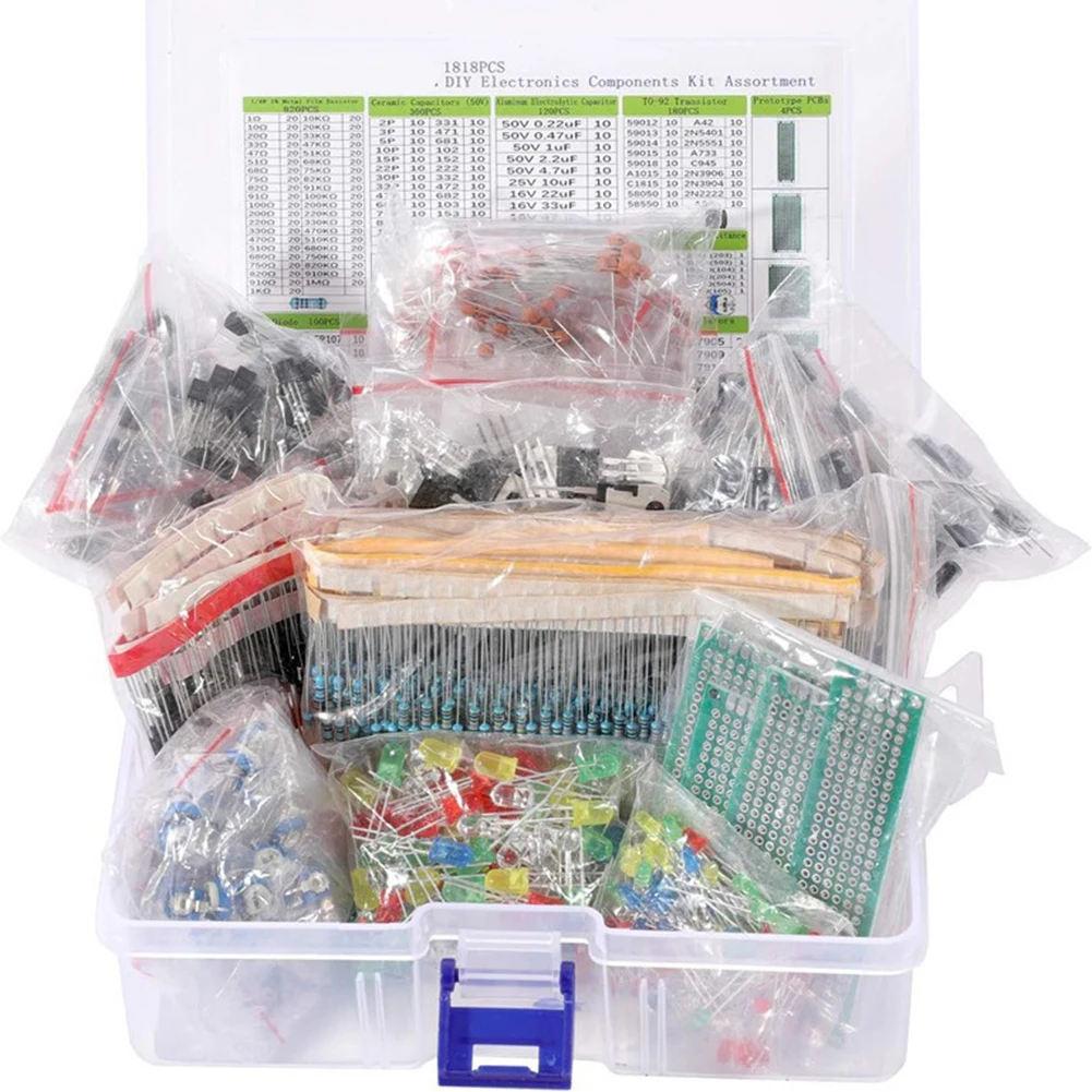 

1818Pcs Complete Electronic LED Diodes PCB Board Components Monolithic Capacitor Resistors Kit For DIY Enthusiasts Electrical