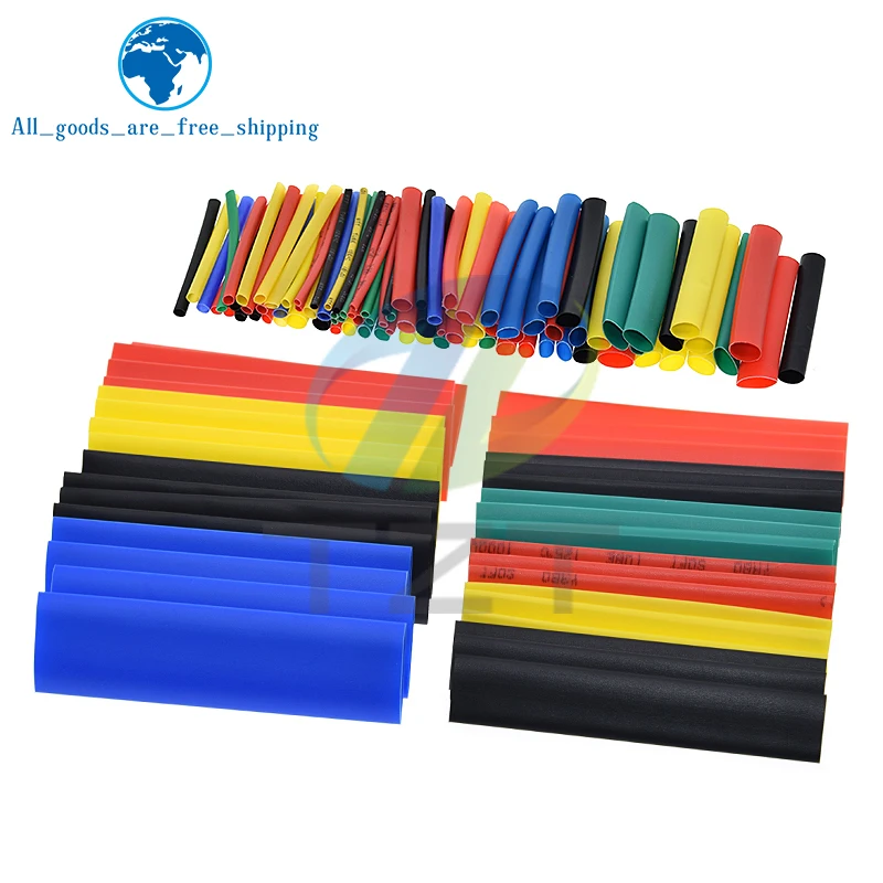 Heat Shrink Tubing TZT 164/328PCS 2:1 Wire Cable Wrap Assortment Electric Insulation Tube Kit 5 Color 8 Size