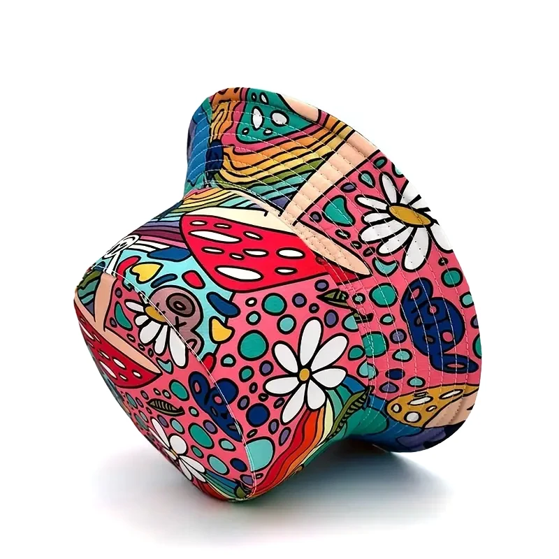 Fisherman Hat Bocca Cartoon Mushroom Bucket Hat Flower Graffiti Double Sides Panama Cap for Men Woman Outdoor Summer Beach