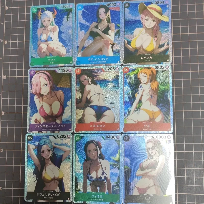 9Pcs/set Diy One Piece Nami Robin Hancock Yamato Vivi Flash Card Self Made OPCG Classic Anime Game Collection Cards Gift Toy