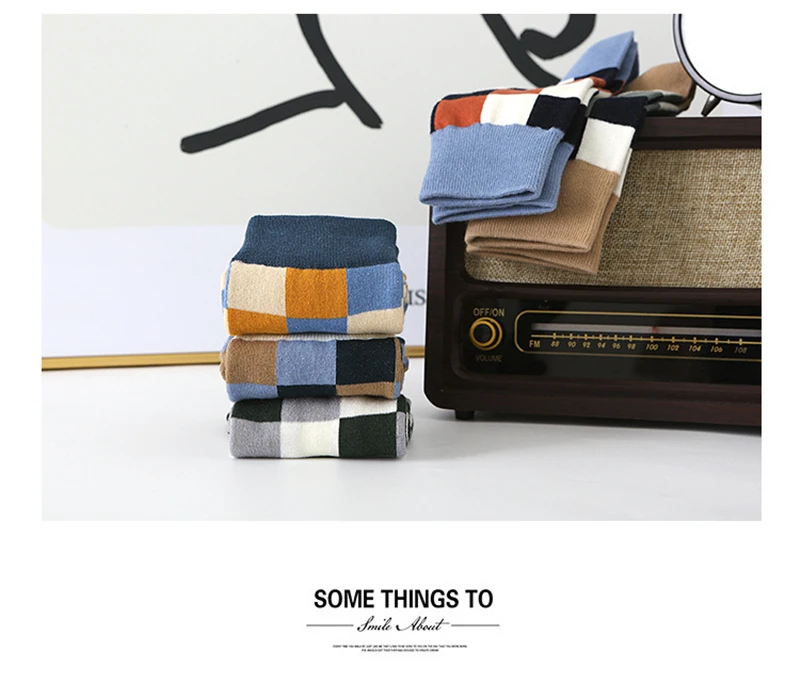 1 Paar lässige Business-Herrensocken, buntes Gitter, gekämmte Baumwolle, Gentleman-Socken, Herren, britischer Stil, Herbst und Winter, warme Socken – Detail 5