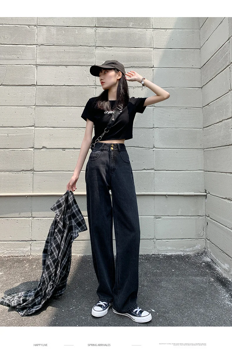 150cm Petite Short Girls Black Grey Jeans Women Low Waist Denim Trouser Straight  Wide Leg XS Cropped Length 88cm Basics Casual - AliExpress