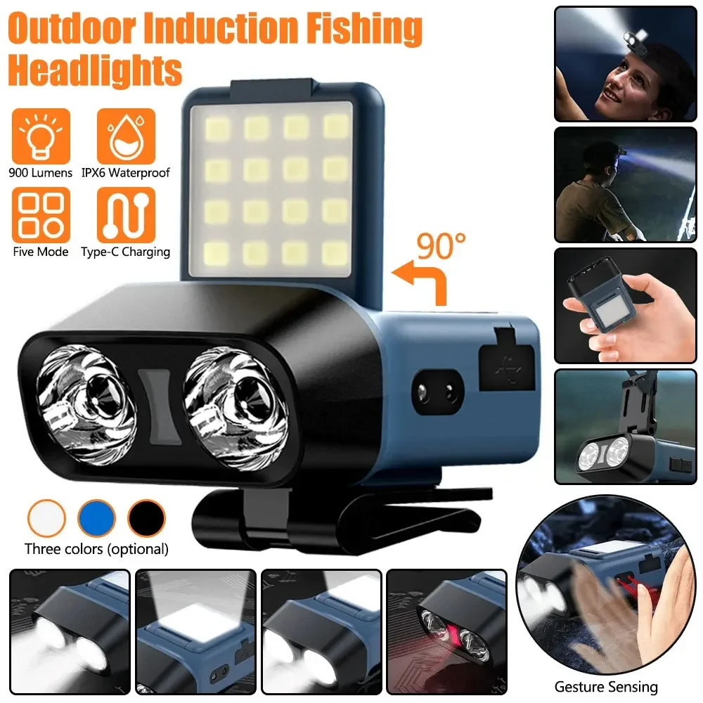 Lampe LED COB à clip pour casquette USB rechargeable intégrée pêche mains libres