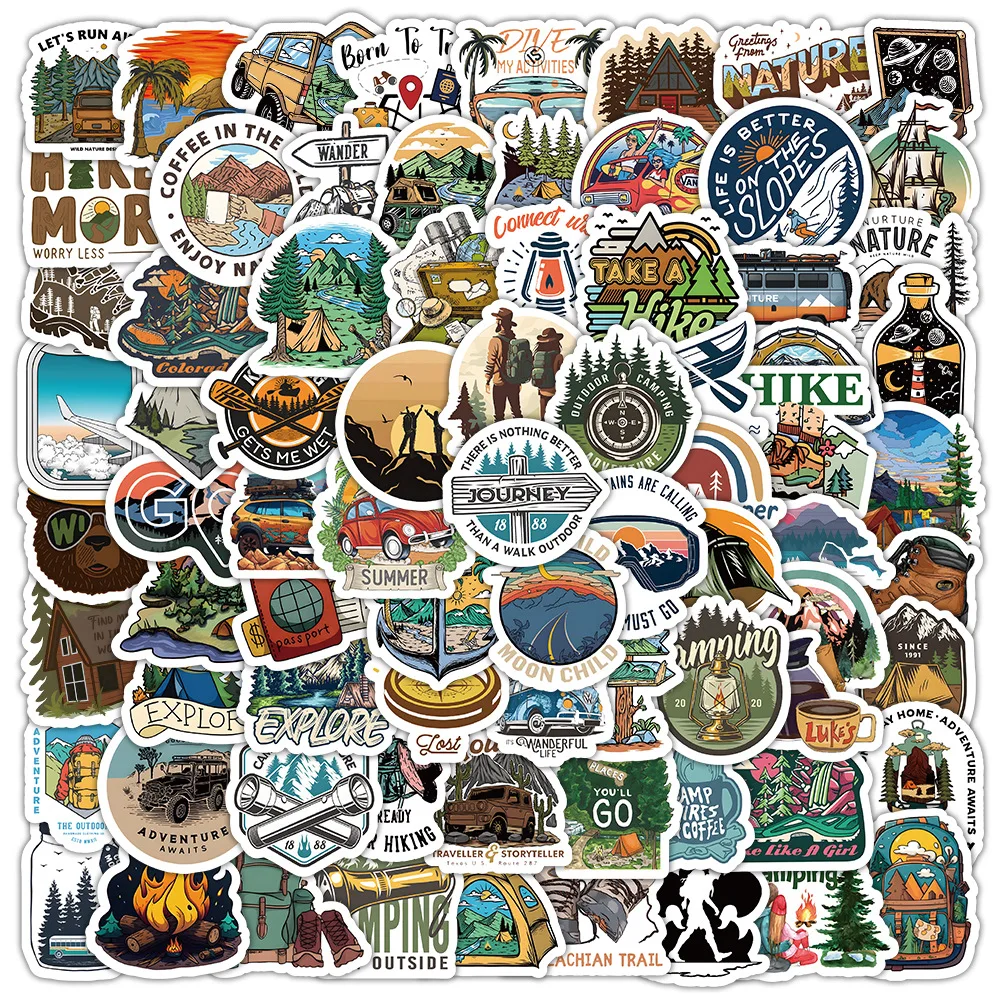 100pcs Outdoor Travel Stickers Natural Scenery Bicycle Graffiti Cartoon DIY Notebook Waterproof Decoration Small Sticker Luggage world natural mountain scenery decals stickers diy notebook phone case skateboard decor stickers kids toy graffiti stickers