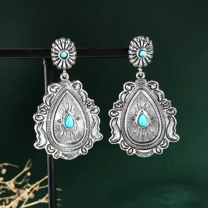 

Vintage Engraving Flower Water Drop Earrings for Women Charm Wedding Engagement Party Jewelry Bohemia Ethnic Earrings Wholesale