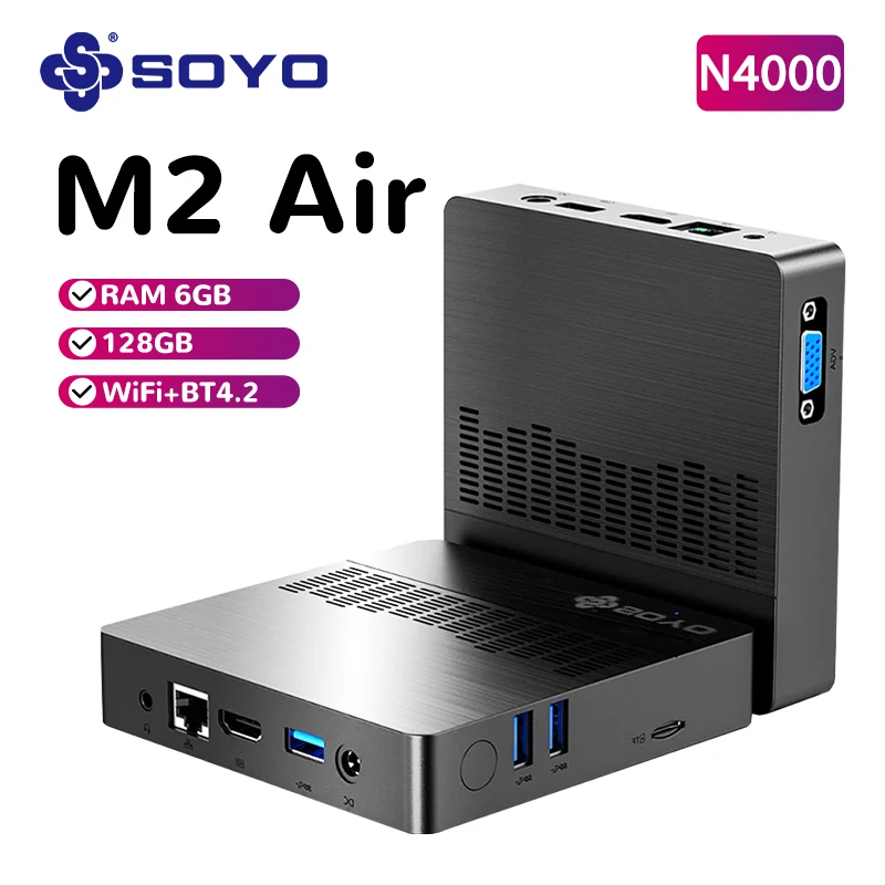 SOYO Mini PC M2 Air, Celeron N4000 CPU 6GB RAM 128GB ROM Desktop Portable Mini WiFi Computer for Office TV Set-top Box