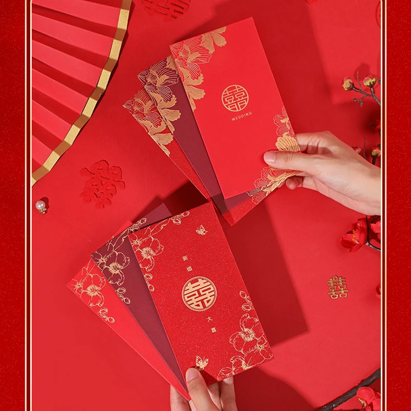 5pcs/set Wedding Red Envelopes Marriage Gift Bag Cash Envelopes Double Happiness Lucky Pocket Hongbao Wedding Party Decorations mailing envelopes
