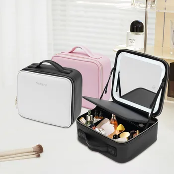 Borsa per il trucco da viaggio con specchio LED, custodia per organizer con scomparto regolabile, custodia per trucco regolabile con scenari a 3 colori 1
