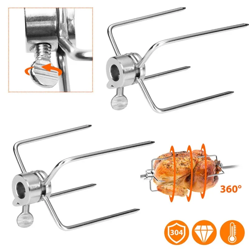 Stainless Steel Barbecue Clip Chicken Grill Fork Multifunctional Clip Grill Tools Barbecue Stick Rotisserie Prongs Meat Forks