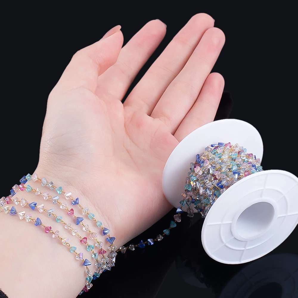 0,5 M 1 M 3,6mm Unregelmäßige Grab Stein Perle Metall Kette Transparent Glas Dreieck Kette Halskette Armband Kette DIY schmuck Machen – Detail 2