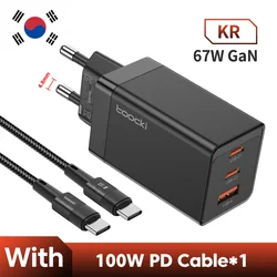 Toocki 67W GaN USB - C Fast Charger with Quick Charge Technology - KR Black With Cable