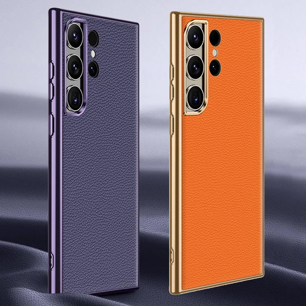 

Genuine Leather Case For Samsung Galaxy S22 Ultra Case Plating CD Lens Coque For Samsung S22 Plus Cover Real Leather Protector