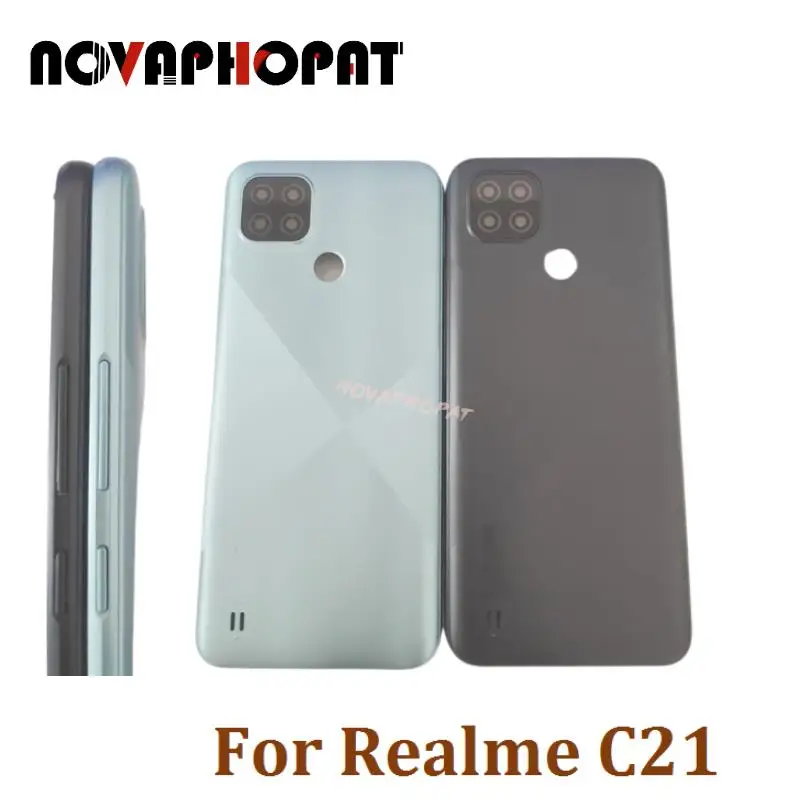 

10PCS Novaphopat For Realme C21 Battery Cover Back Rear Door Housing Case Back Cover With Camera Glass Lens and Side Key Button