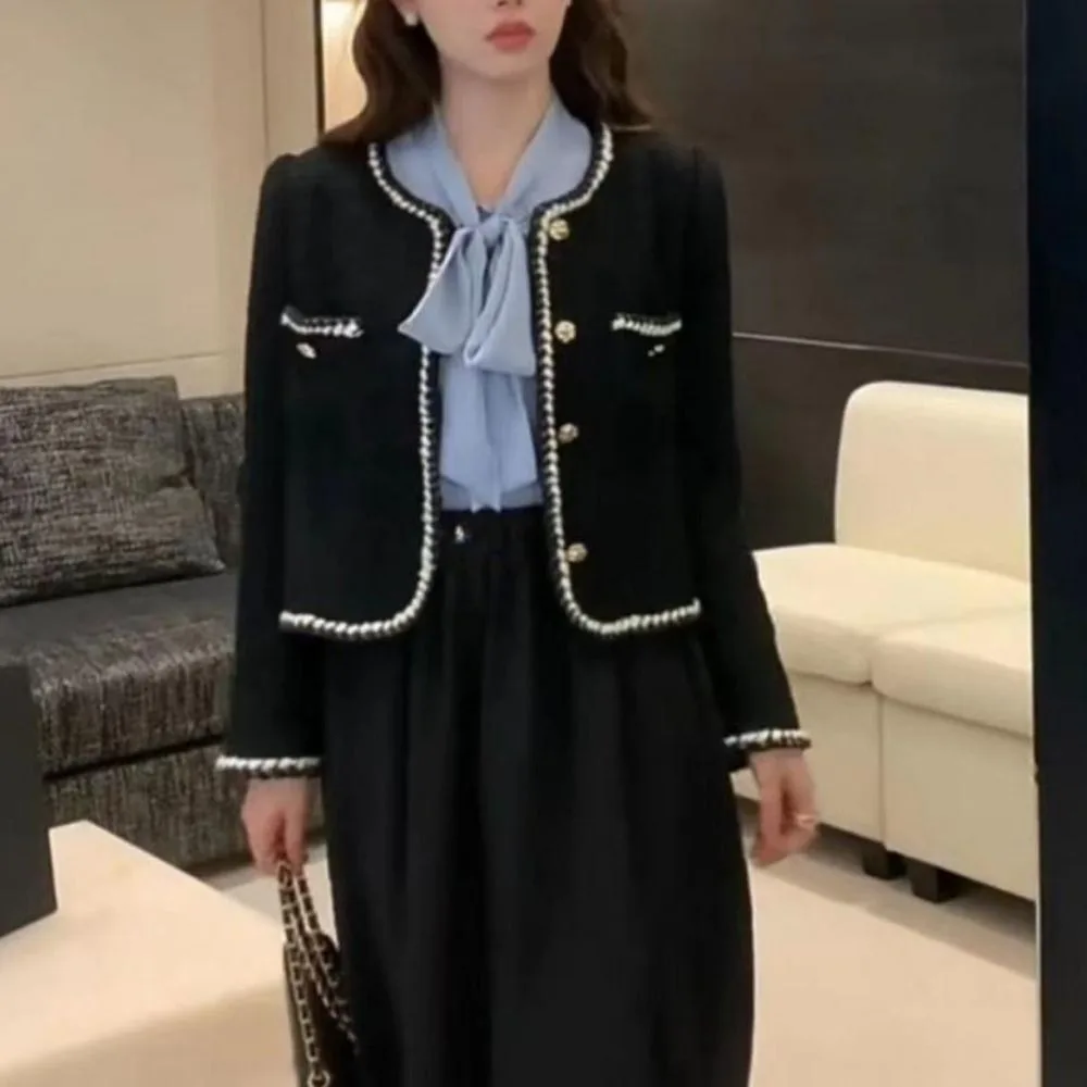 Classic Y2k Elegant Jacket Women Tweed Korean Vintage Coats Outerwear Chic Socialite Style Jacket Streetwear