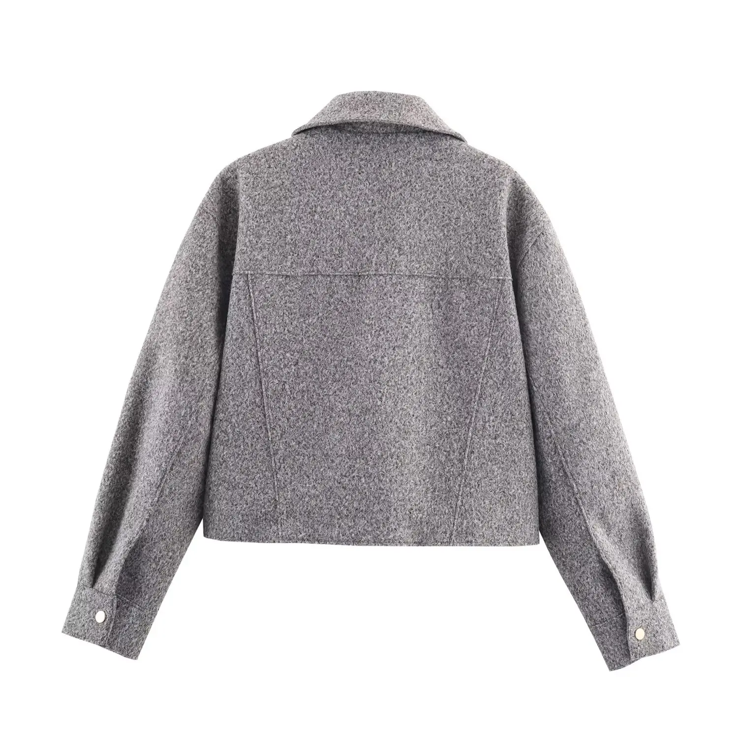 Women's turn-down collar zipper short pearl leather jacket female patch pocket decoration commuting casual jackets streetwear