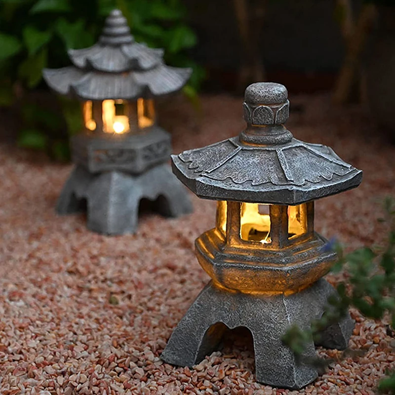 Outdoor Solar Lights, Chinese Zen Stone Pagoda Pieces, Garden Landscape Lights, Small Palace Lights, B & B Decorative Lights 6