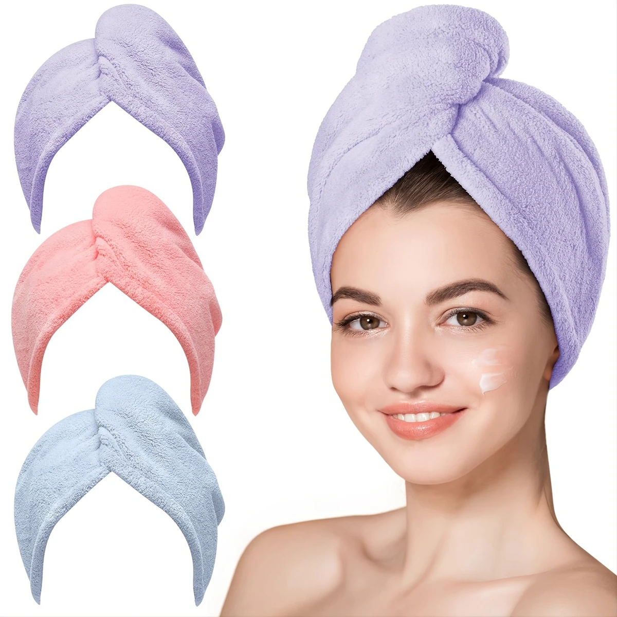 1pc Hair Drying Cap Super Absorbent Microfiber Fleece Shower Cap Soft Hair Towel Wrap with Button Quick Dry Towel hair drying cap