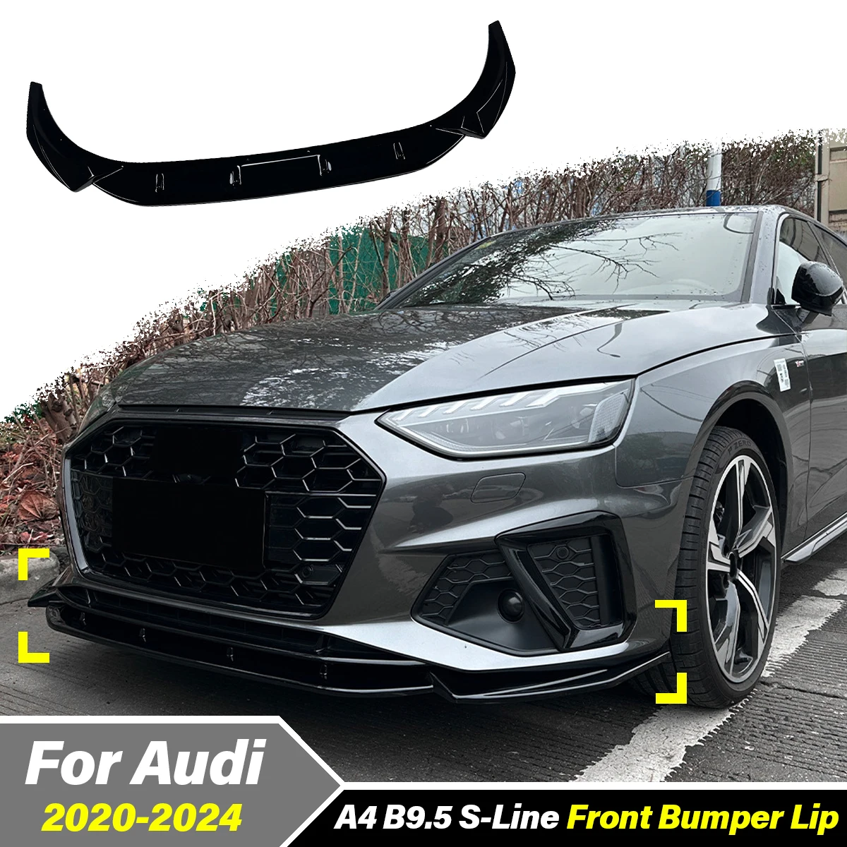 Spoiler Anteriore In ABS Per Audi A4 (MK B9) 2016-2023 – Splitter Paraurti Diffusore, Protezione Anti-collisione Nero
