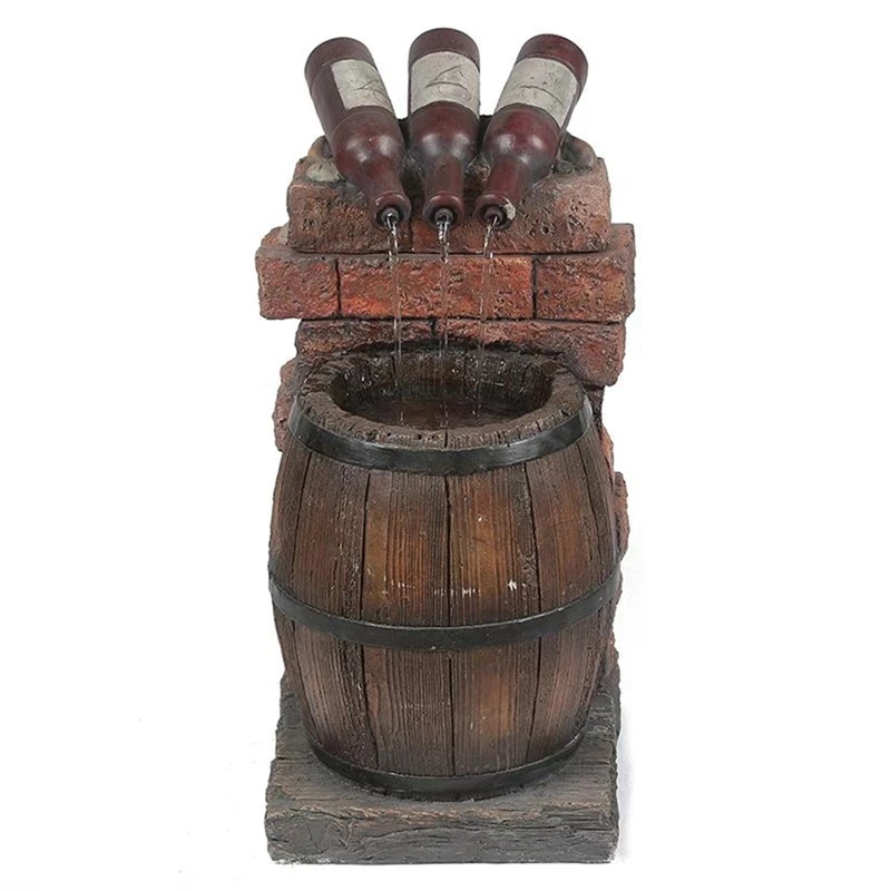 

Resin Wine Bottle And Barrel Outdoor Water Fountain Sculpture Rustic Yard & Garden Waterfall Decoration