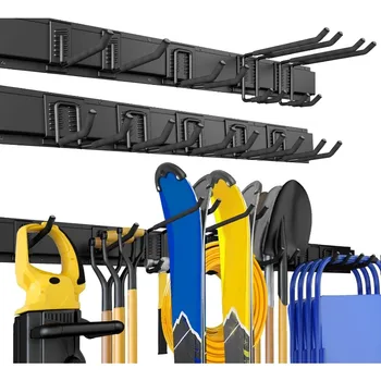 Wall Mount Garden Tool Organizer with Adjustable Metal Hooks, 64 Inch, 620 lbs Capacity 1
