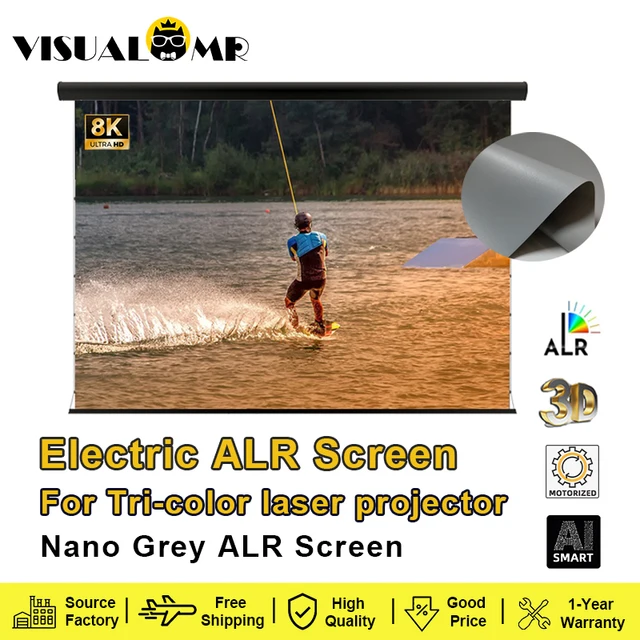Motorized Electric Drop Down Nano Grey ALR Projection Screen Wall Mount 150inch 16:9 4K Projection for Tri-color Laser Projector
