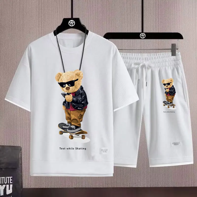 

men Set tshirt for Men's Sports Casual Short Sleeved T-shirt+shorts Two-piece Set of T shirt sport gym Street