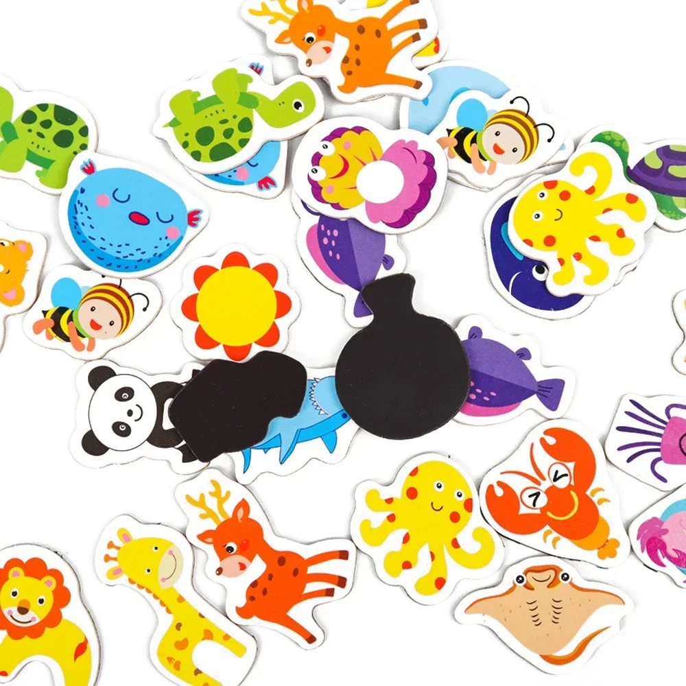 12pcs Wooden Fridge Magnets Animal Fish and Crab 3D Cartoon Sticker Toy for Kids Diy Office Whiteboard Gadget Magnetic Fridge Magnets Magnetic Fridge Stickers