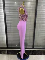 Light Purple Women Sleeveles Sexy V-Neck Shinning Sequins Feathers Bodycon Bandage Long Jumpsuit Nightclub Party Celebrate Wear - Image 4