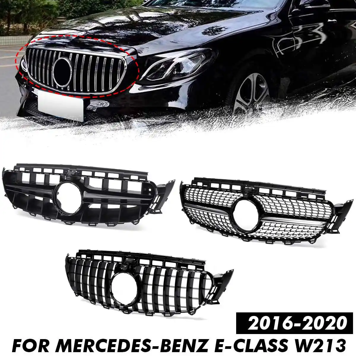

New Front Mesh Grill W213 GT Grille E43 coupe Front Grill for Mercede for Bnez E200 E300 E250 E320 E350 E400 for AMG 2016-2018