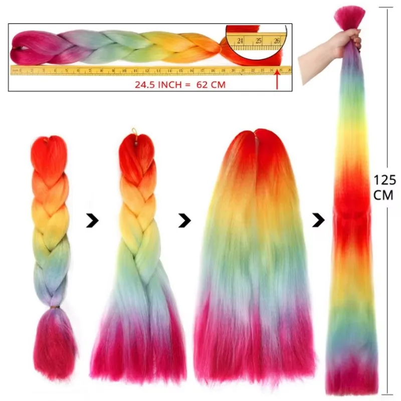 Synthetic 24Inch Long Jumbo Braids Extensions Yaki Straight Braiding Hair Afro Ombre Color Hair for Women 4