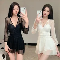 2025 New Korean Two Piece Swimwear Dress Trummy Control Swimsuit Long Sleeve Bathing Suit Sexy Monokini Swim Pool Beachwear