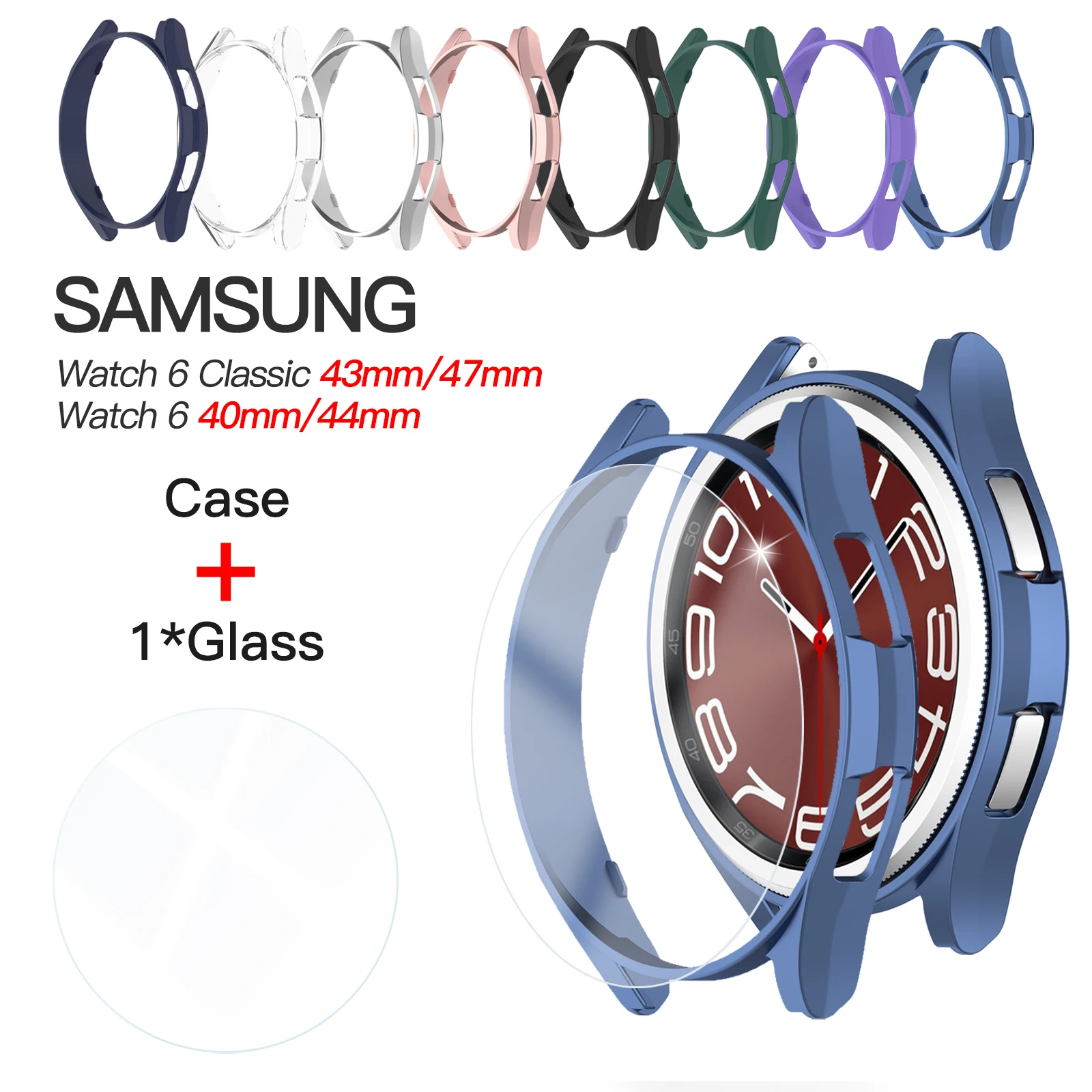 

Tempered Glass+PC Cover For Samsung Galaxy Watch 6 44mm 40mm All Coverage Protective Bumper Case Galaxy Watch6 classic 43mm 47mm